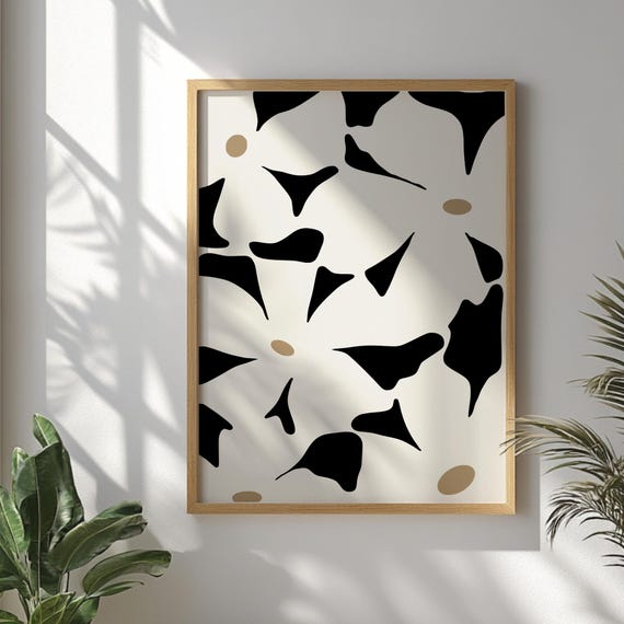 Large Abstract Flowers Wall Art Modern Floral Printed Monochrome Botanical Artwork For Living Room Minimalist Flower Decor