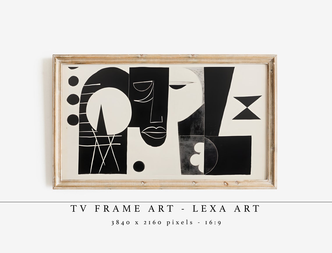 Black Abstract Cubist Face Monochrome Minimalist TV Frame Art Poster