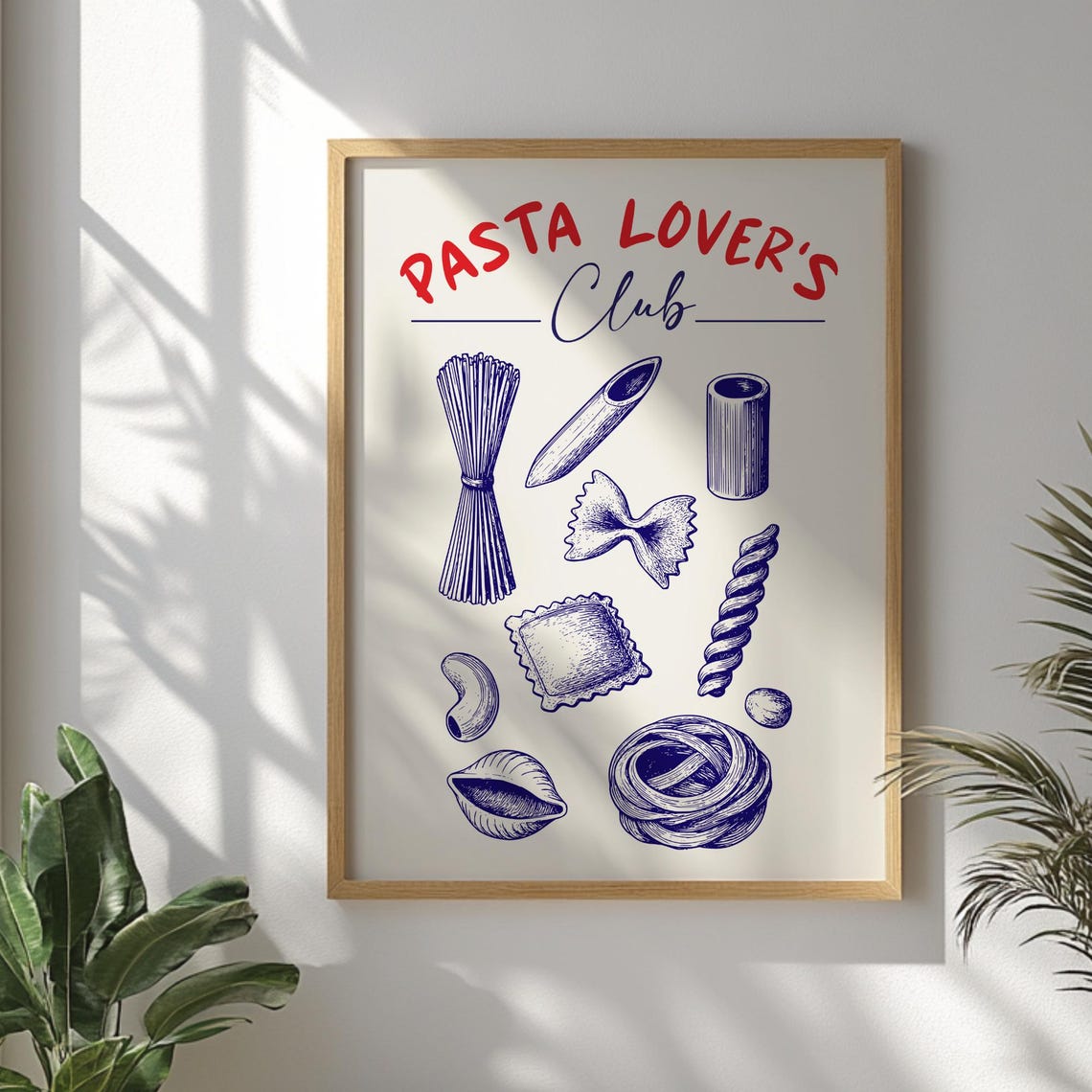 Pasta Lovers Club Vintage Pasta Illustrations Kitchen Wall Poster