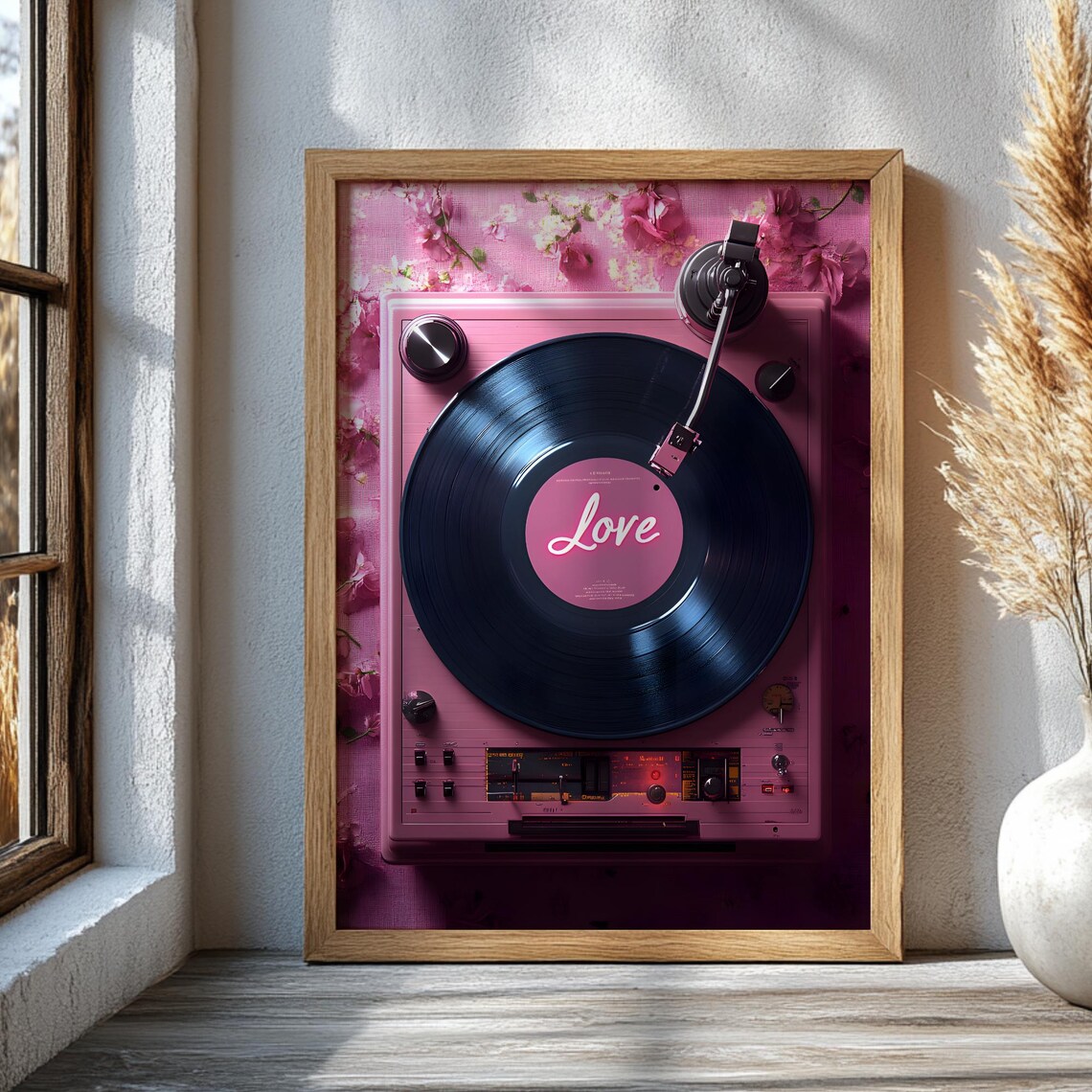 Pink Turntable Love Vinyl Record Retro Music Poster Design Artwork