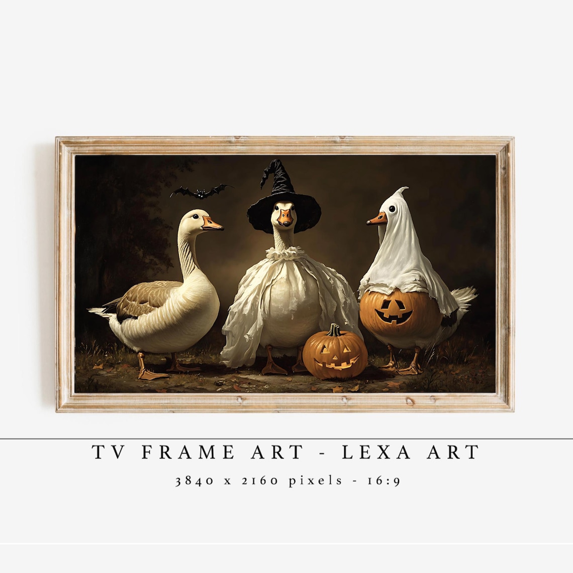 Ducks in Halloween Costumes with Jack-o-Lanterns TV Art Poster