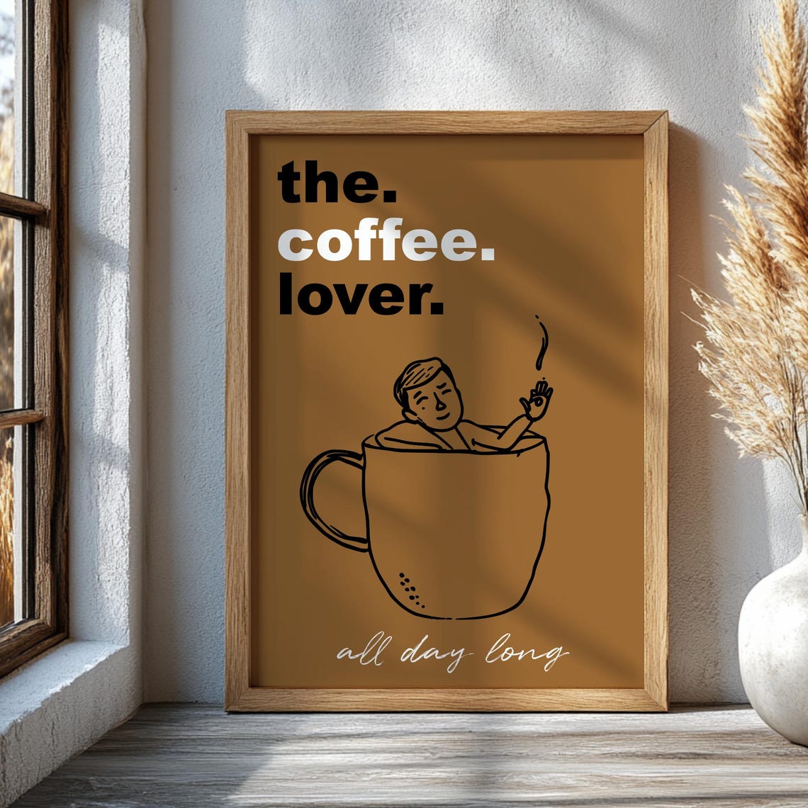 Coffee Lover Wall Art Print Funny Poster Modern Kitchen Decor Barista Gift Artwork Minimalist Cafe Quirky