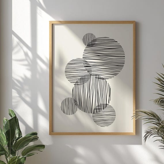 Geometric Circle Wall Art Modern Abstract Minimalist Poster Boho Mid Century Design Contemporary Decor For Living Room
