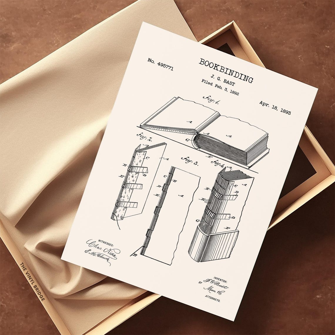 1893 Bookbinding Patent Blueprint Print for a Home Library Wall - Image 3