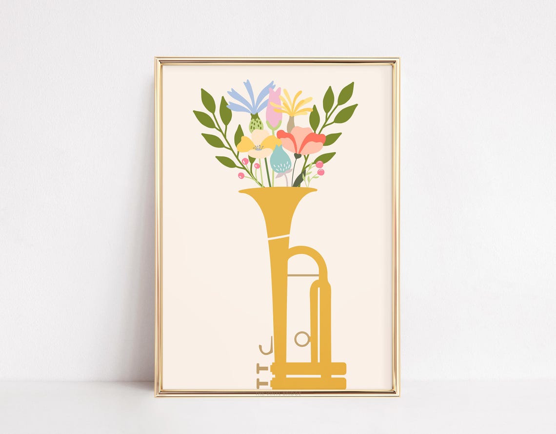 Floral Trumpet Boho Botanical Music Illustration Art Wall Poster - Image 4