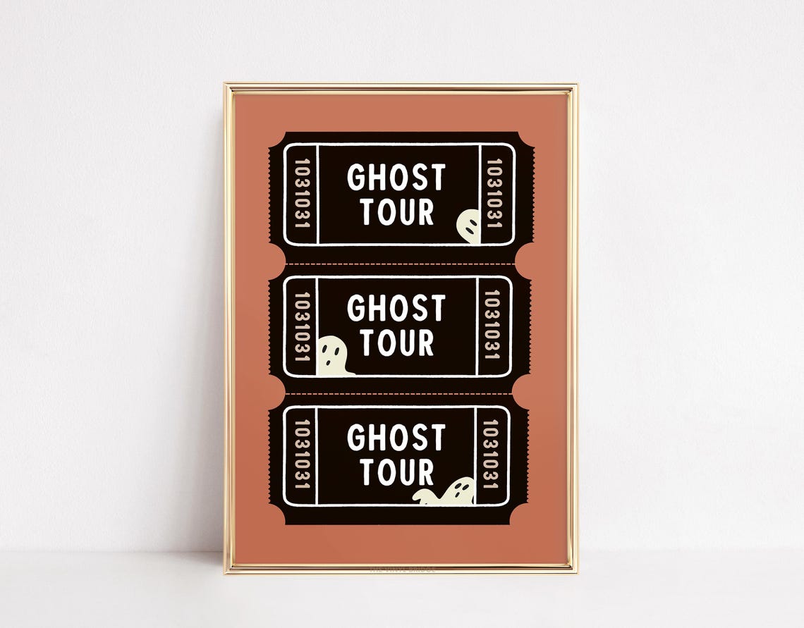 Ghost Tour Cute Spooky Ticket Stub Halloween Orange Wall Poster