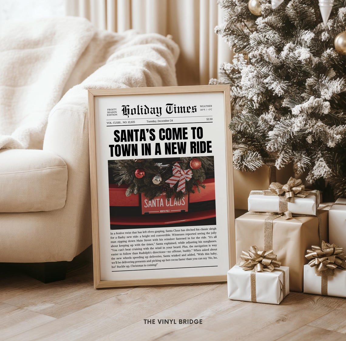 Santa's Come to Town Funny Christmas Newspaper Front Page Poster