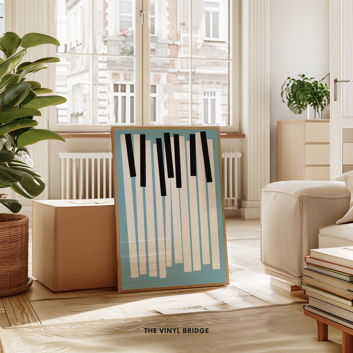 Tilted Piano Keys Abstract Keyboard Illustration Sky Blue Music Poster - Image 4