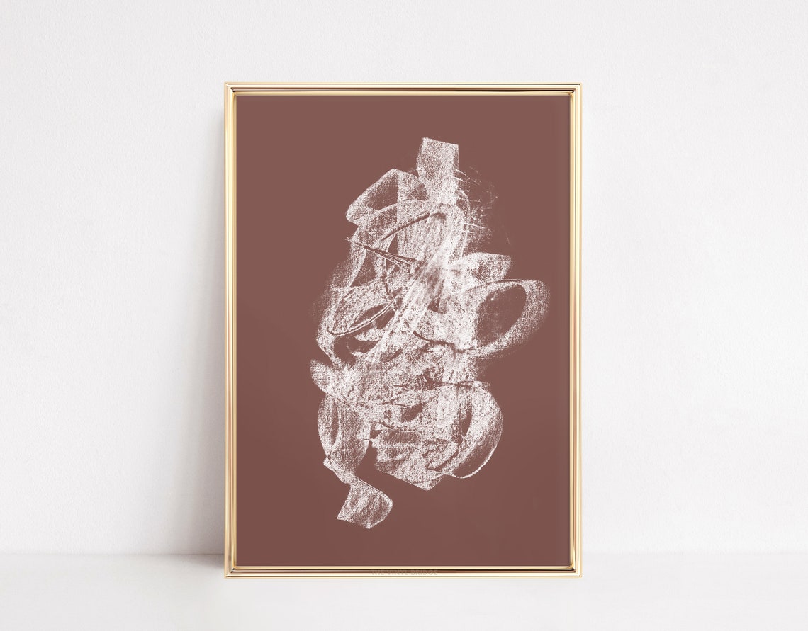 Abstract White Chalk Scribble Swirl On Brown Minimalist Decor Poster