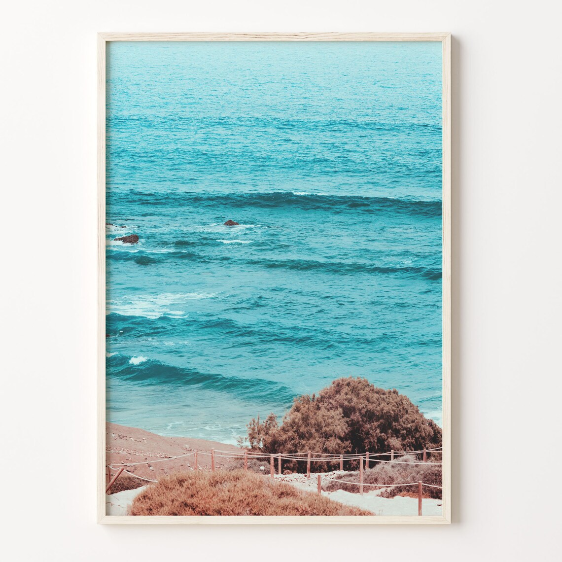 Summer Vibes Turquoise Ocean Waves Coastal Cliffside Photo Poster