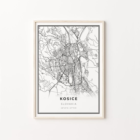 Kosice Slovakia Minimalist Black White City Street Map Art Poster