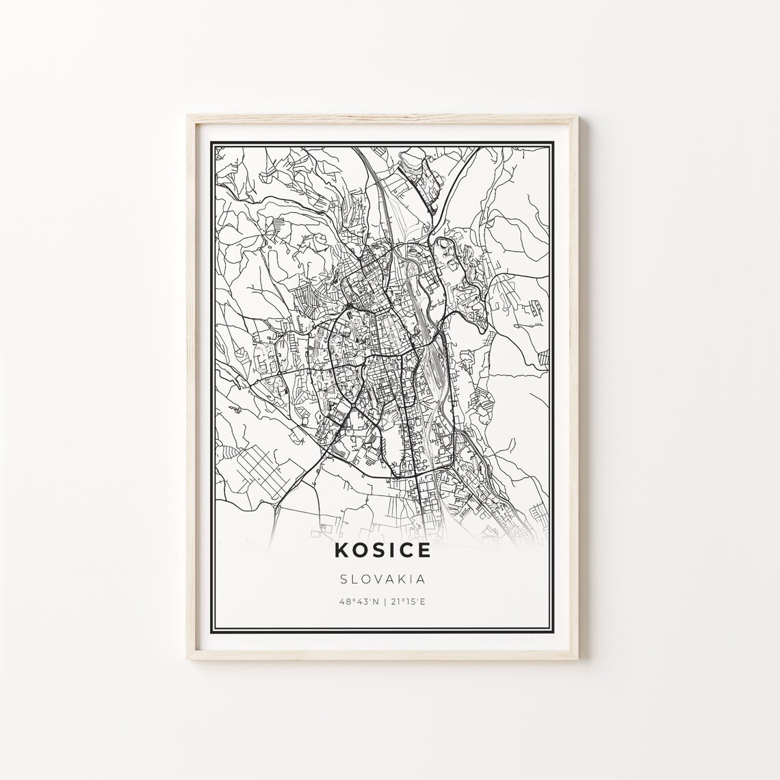 Kosice Slovakia Minimalist Black White City Street Map Art Poster