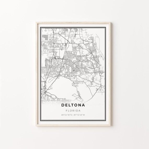 Deltona Florida City Map Minimalist Black and White Art Poster