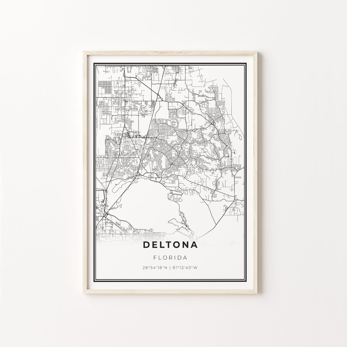 Deltona Florida City Map Minimalist Black and White Art Poster