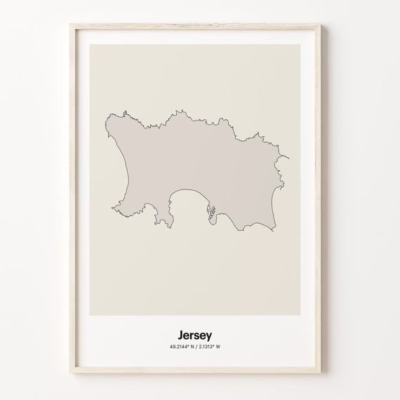 Jersey Minimalist Country Map, Line Art