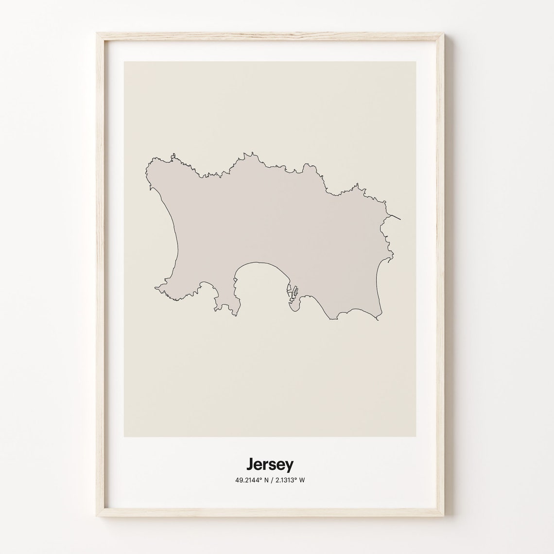 Jersey Minimalist Country Map, Line Art
