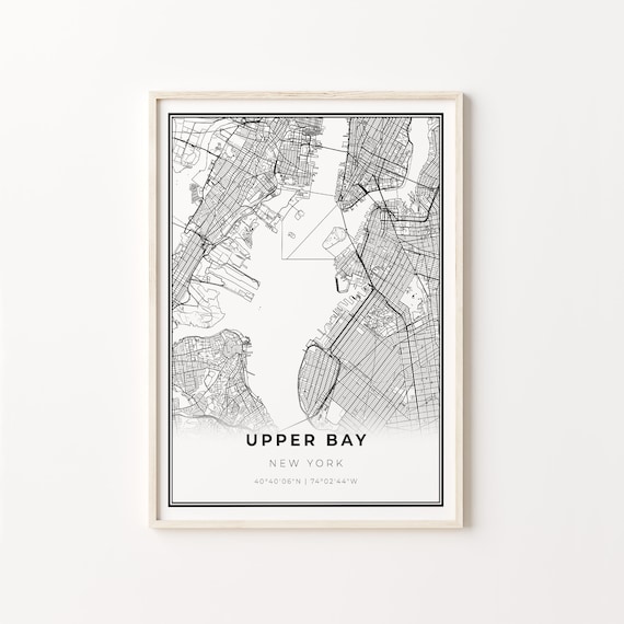 Upper Bay New York Minimalist City Map Black and White Poster