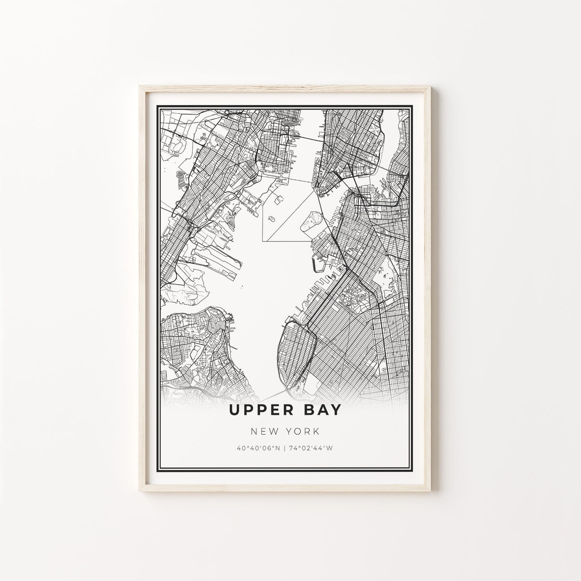 Upper Bay New York Minimalist City Map Black and White Poster