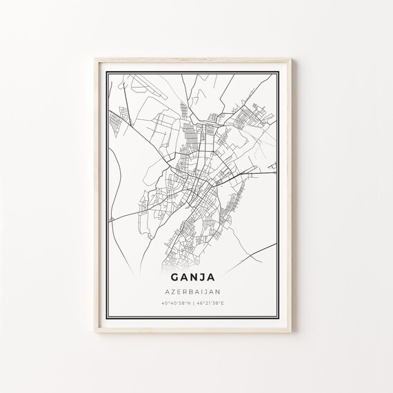 Ganja Azerbaijan Black and White Street Map Minimalist Decor Poster