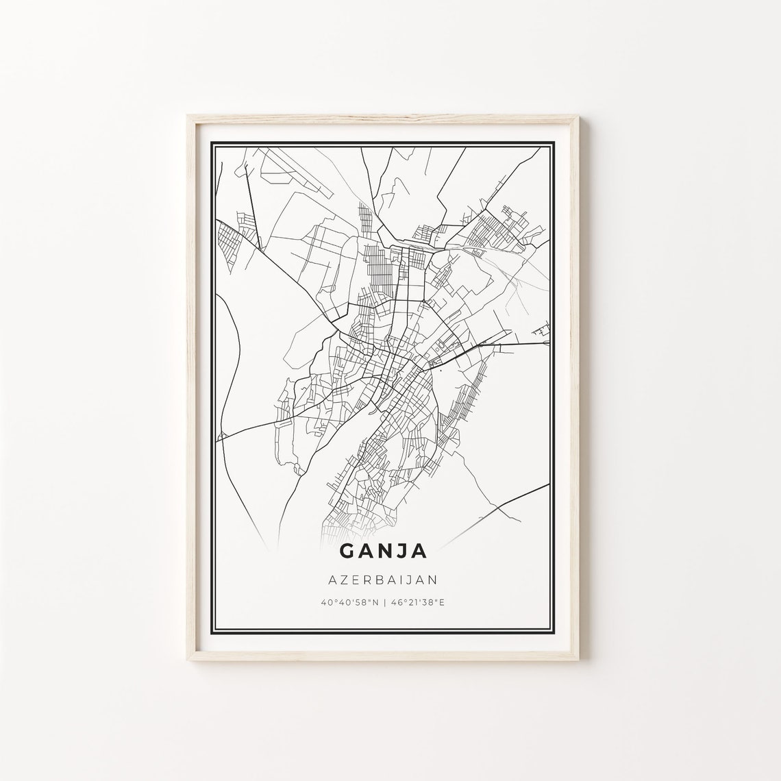Ganja Azerbaijan Black and White Street Map Minimalist Decor Poster