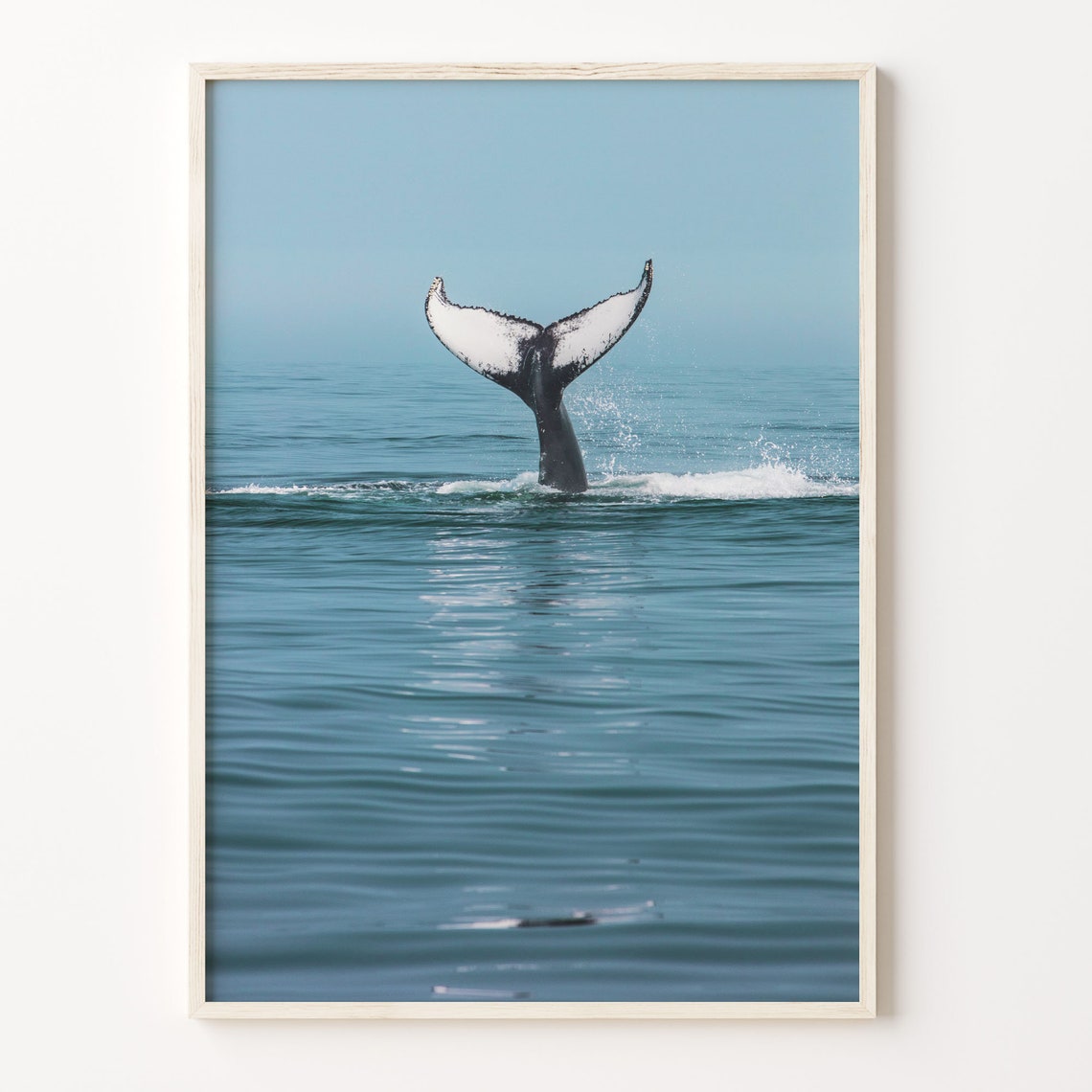 Humpback Whale Tail Rising From Blue Ocean Photography Poster