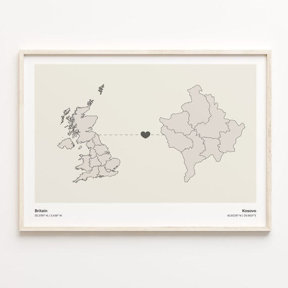 Britain To Kosovo Print Kosovar Gift Minimalistic Country Connection Map Poster United Kingdom Art Adventure Awaits C21296