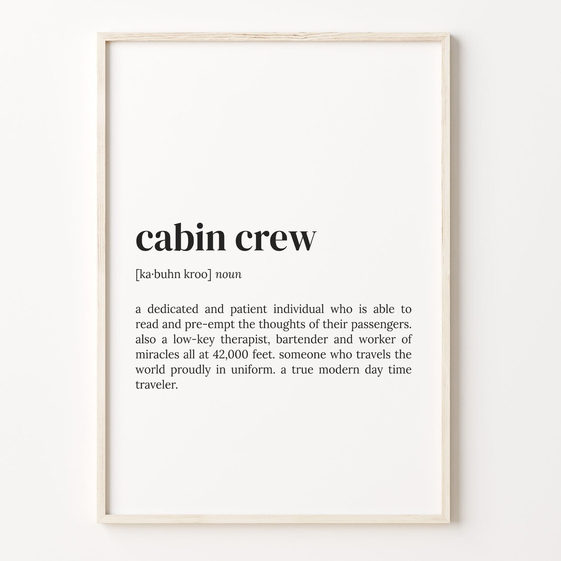 Cabin Crew Definition Dictionary Poster, Gift Idea