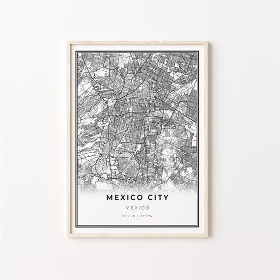 Mexico City Area Map, Modern Black and White Travel Poster