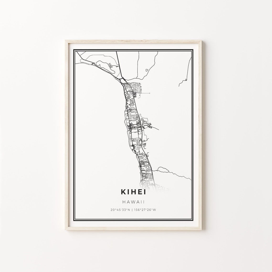 Kihei Hawaii City Map Minimalist Black and White Coastal Art Poster