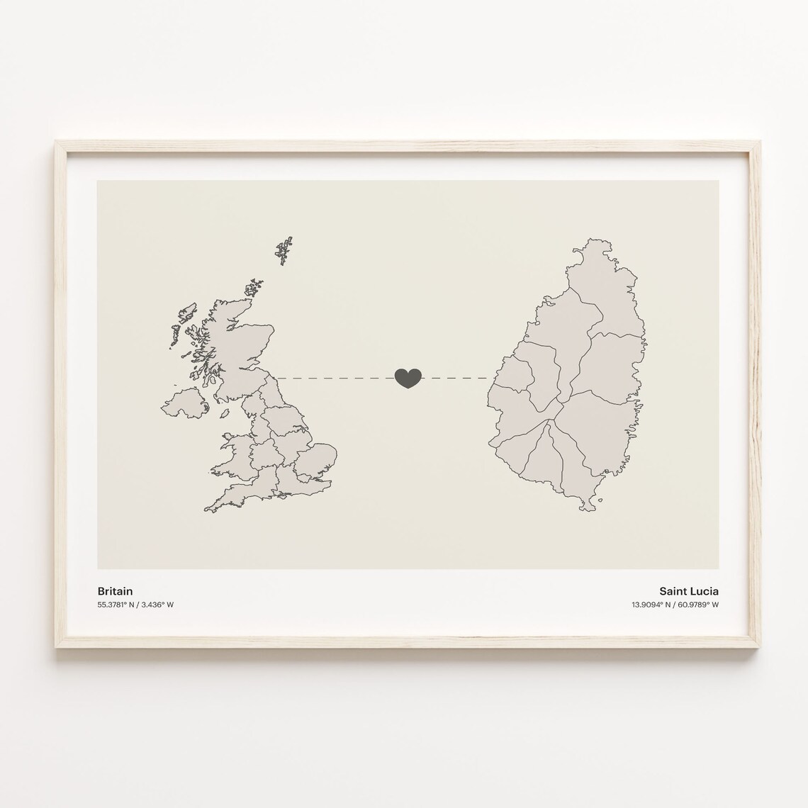 Britain To Saint Lucia Minimalist Country Heart Connection Map Poster