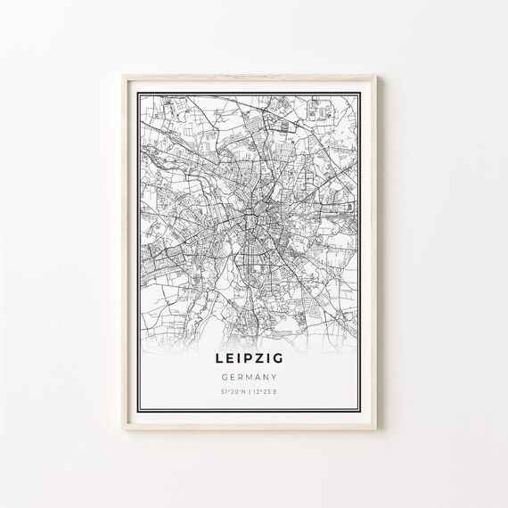 Leipzig Germany Modern Black And White City Map Street Art Poster