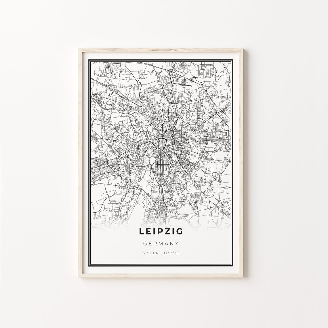 Leipzig Germany Modern Black And White City Map Street Art Poster