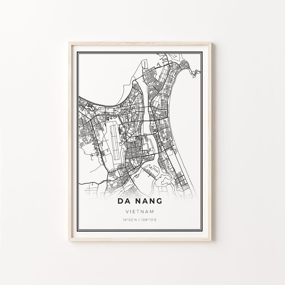 Da Nang Vietnam Modern Black And White Street Map Coordinates Poster