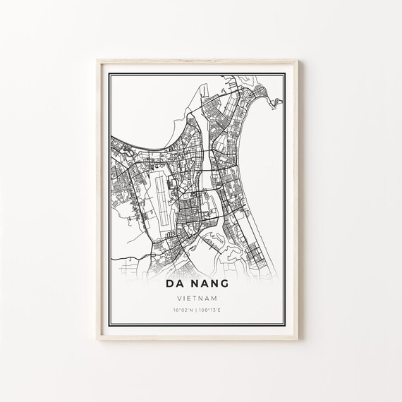 Da Nang Vietnam Modern Black And White Street Map Coordinates Poster