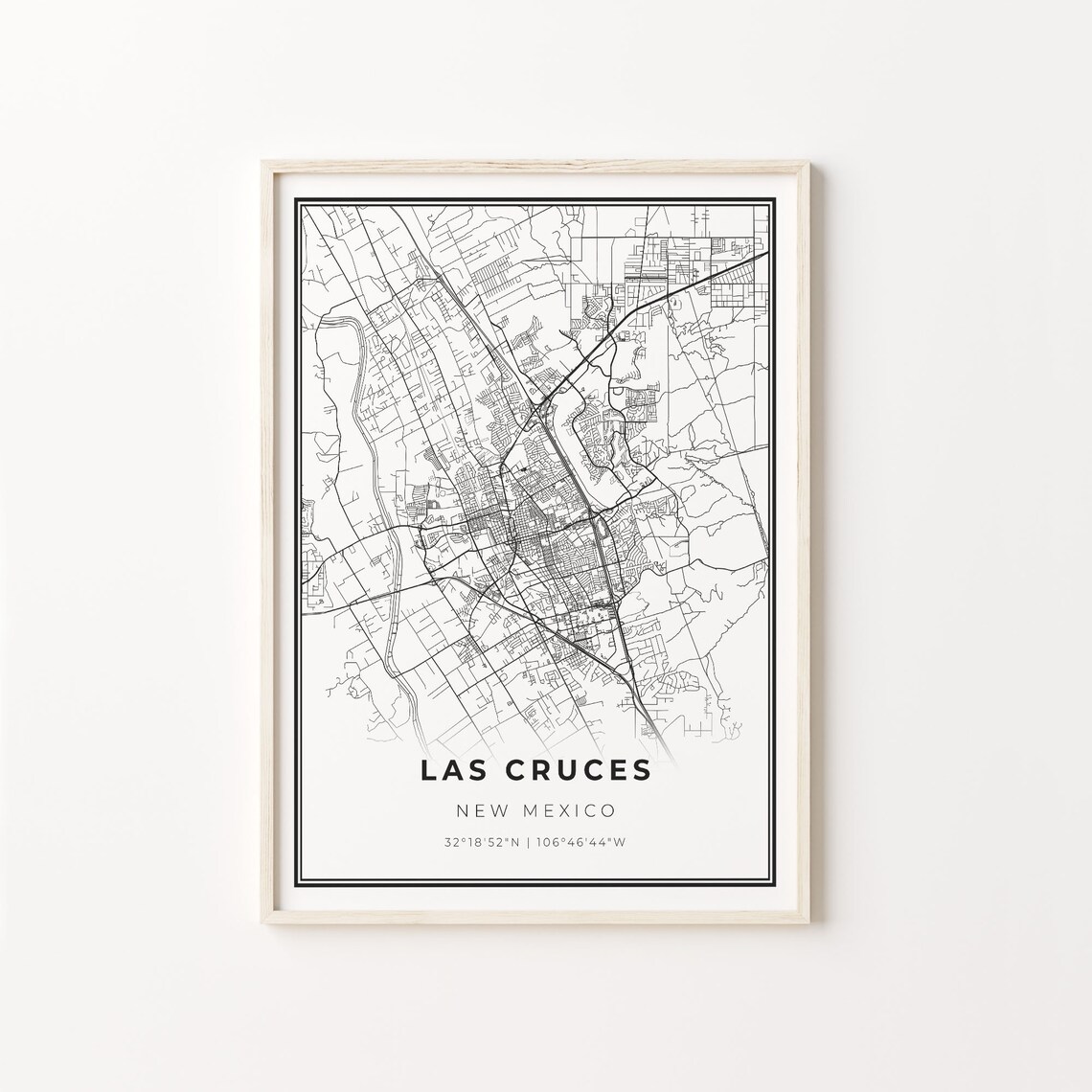 Las Cruces New Mexico Black And White City Map Street Art Poster
