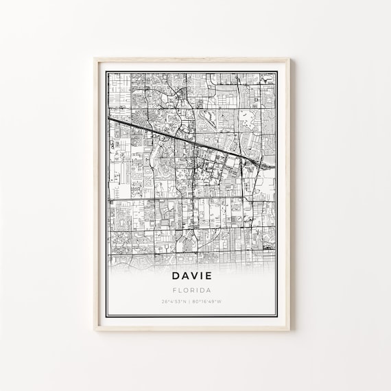 Davie Florida Minimalist Modern Black And White City Map Poster