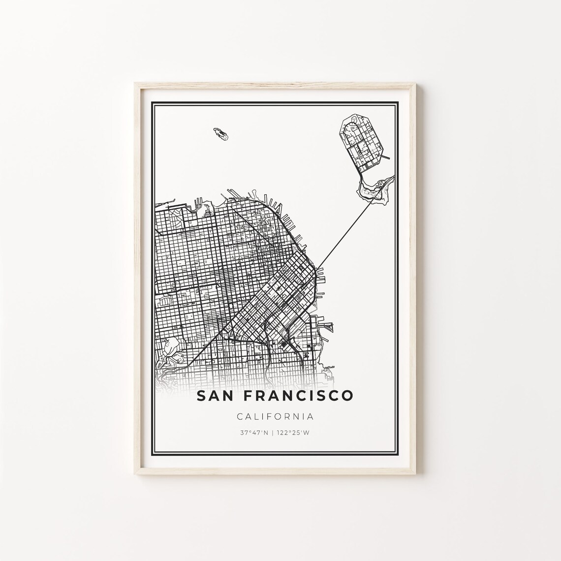 San Francisco California Minimalist Black White City Street Map Art Poster