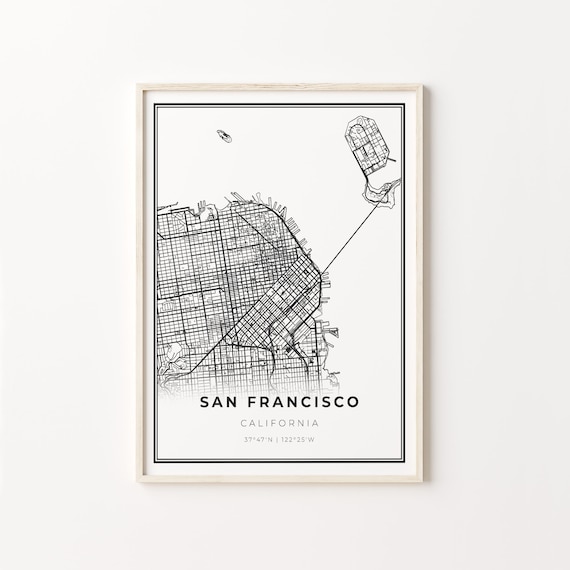 San Francisco California Minimalist Black White City Street Map Art Poster
