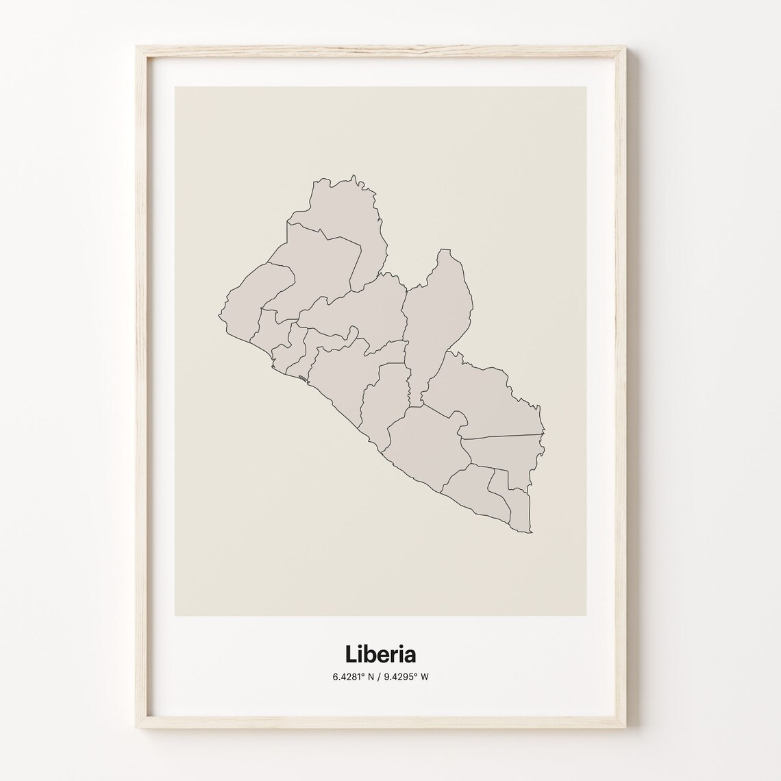 Liberia Minimalist Country Map Line Art Travel Coordinates Gift Poster