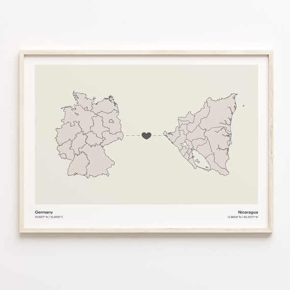 Germany To Nicaragua Minimalist Love Connection Map Travel Poster