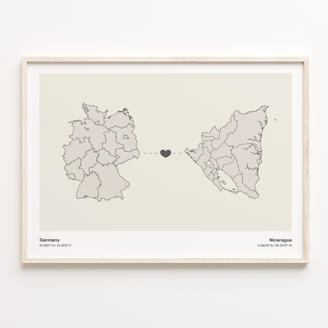 Germany To Nicaragua Minimalist Love Connection Map Travel Poster