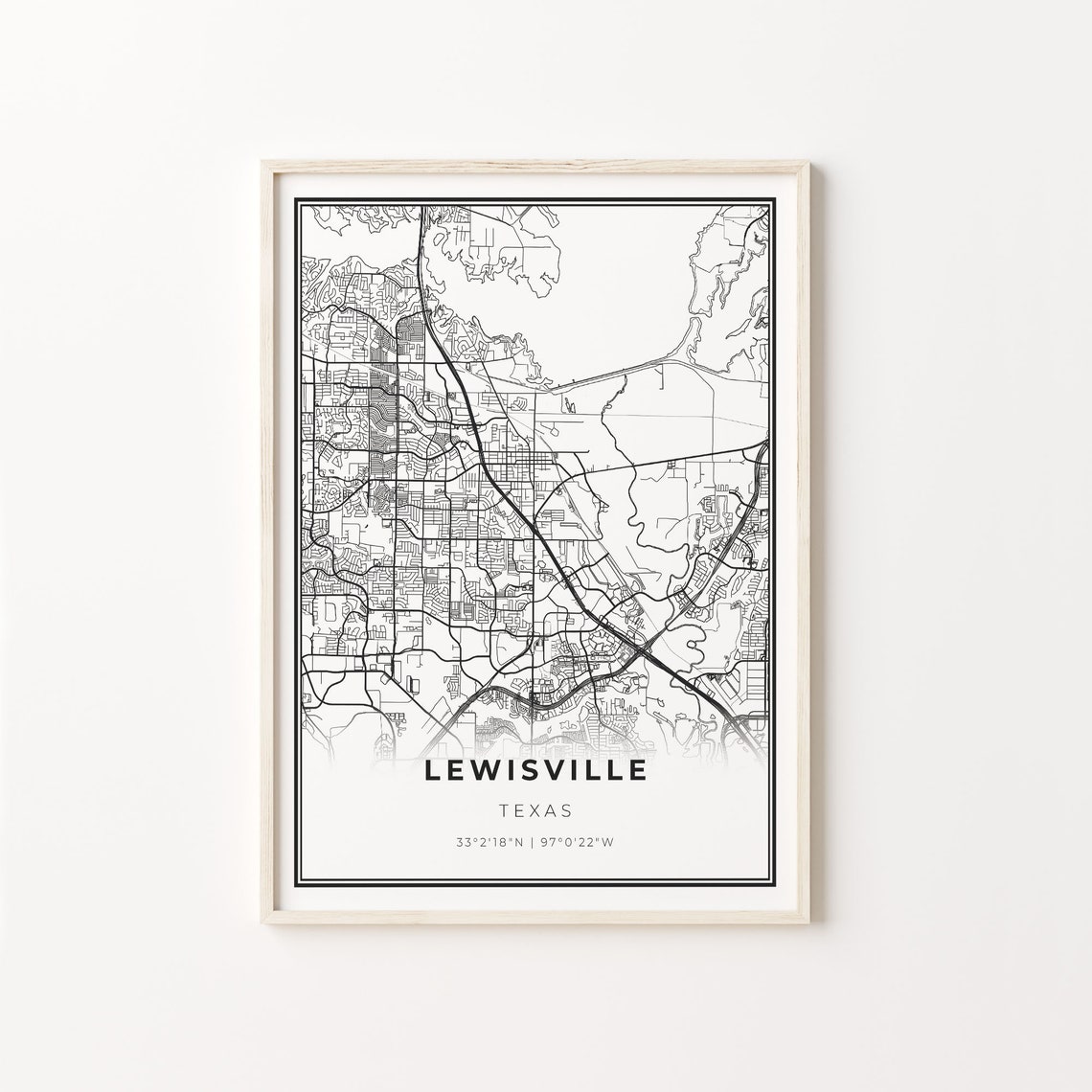 Lewisville Texas Minimalist City Street Map Travel Decor Poster