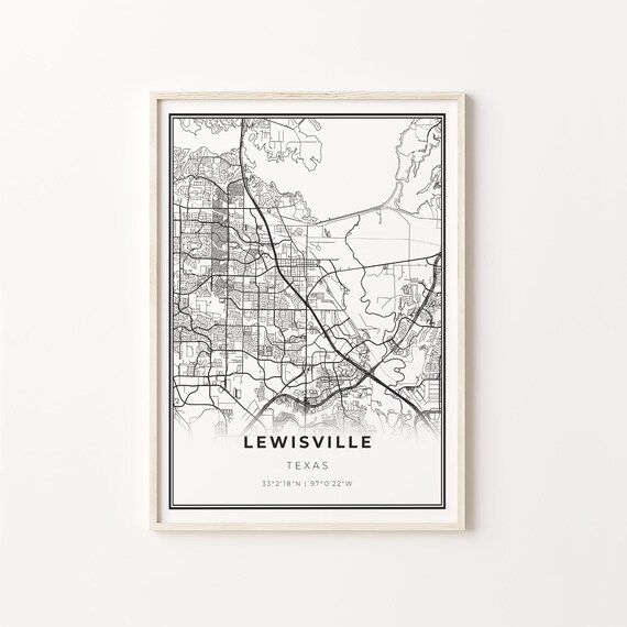 Lewisville Texas Minimalist City Street Map Travel Decor Poster