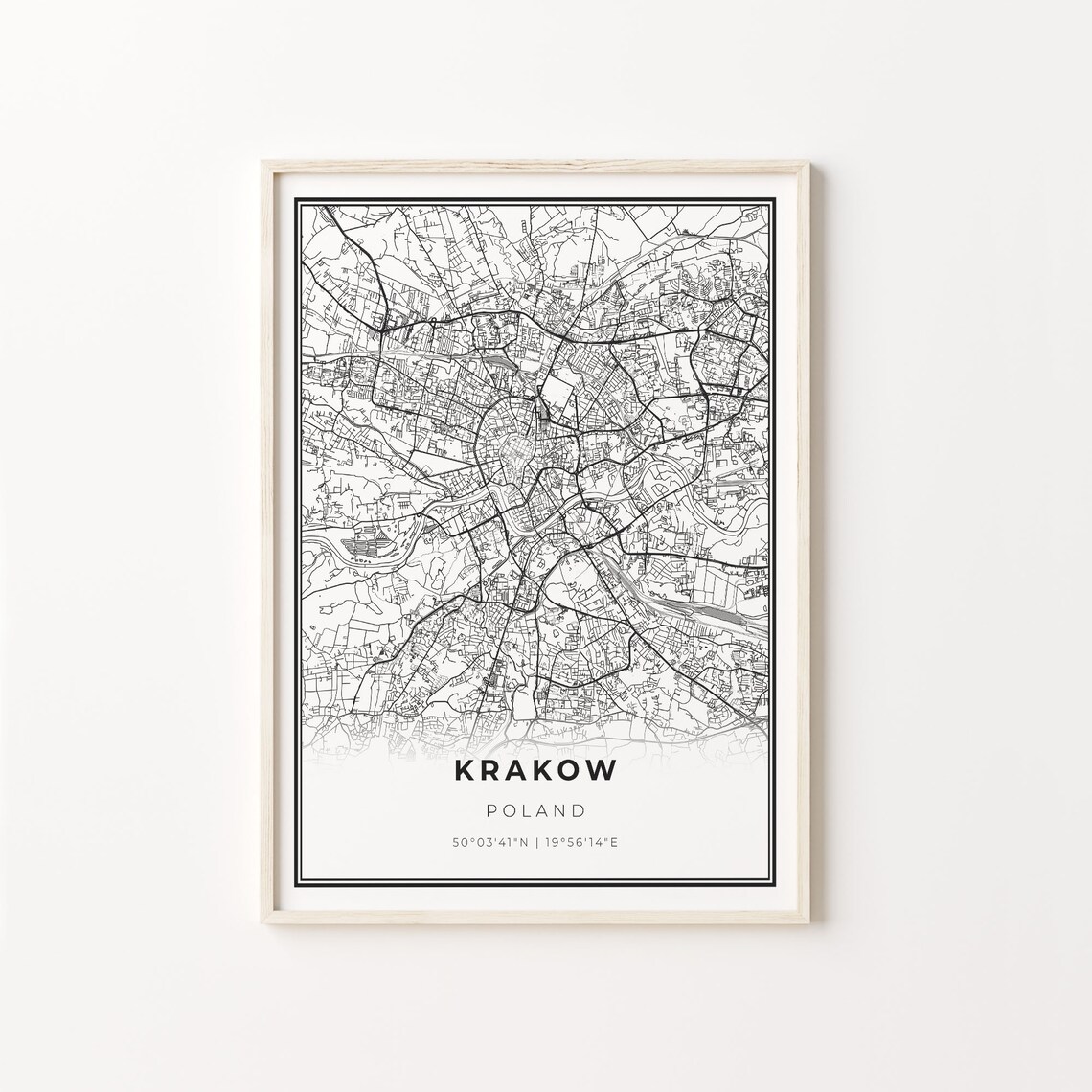 Krakow Poland Minimalist Black and White City Map Art Poster