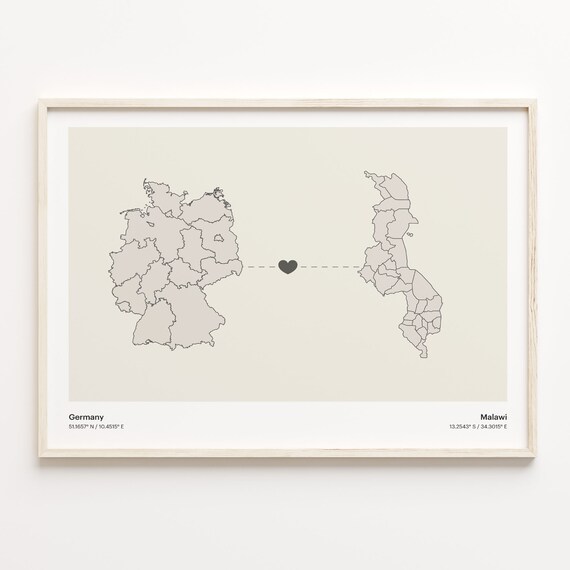Germany To Malawi Minimalist Love Connection Map Travel Poster