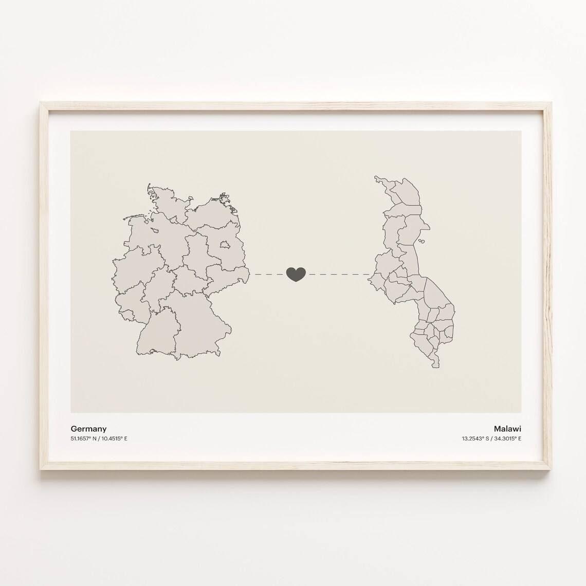 Germany To Malawi Minimalist Love Connection Map Travel Poster