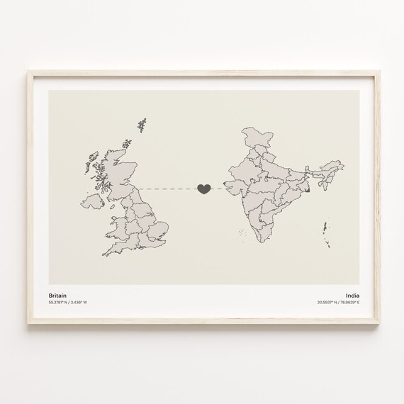 Britain India Heart Connection Long Distance Love Map Poster