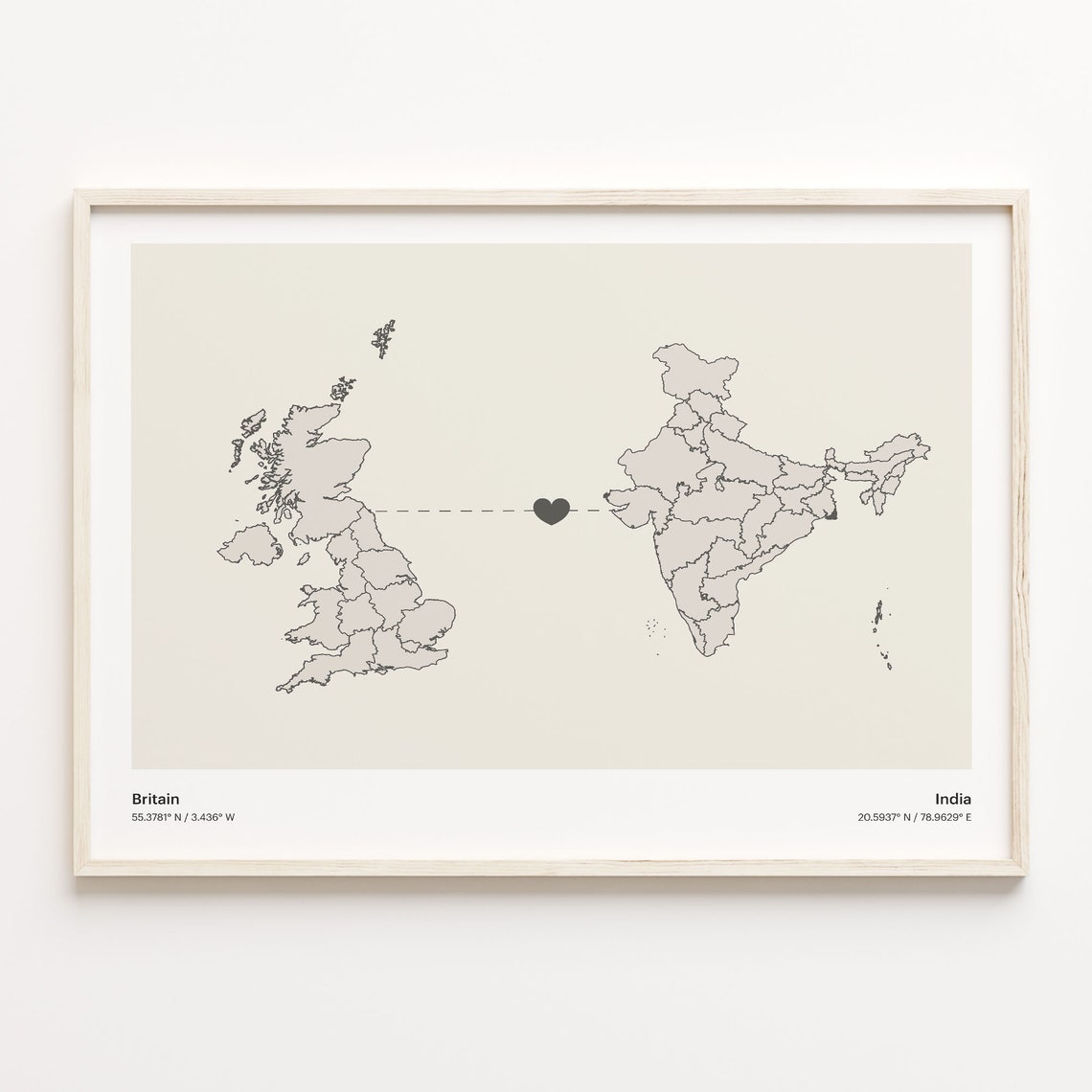 Britain India Heart Connection Long Distance Love Map Poster