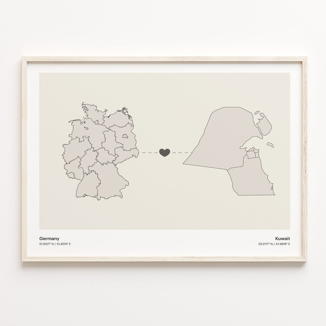 Germany To Kuwait Minimalistic Heart Love Connection Map Poster