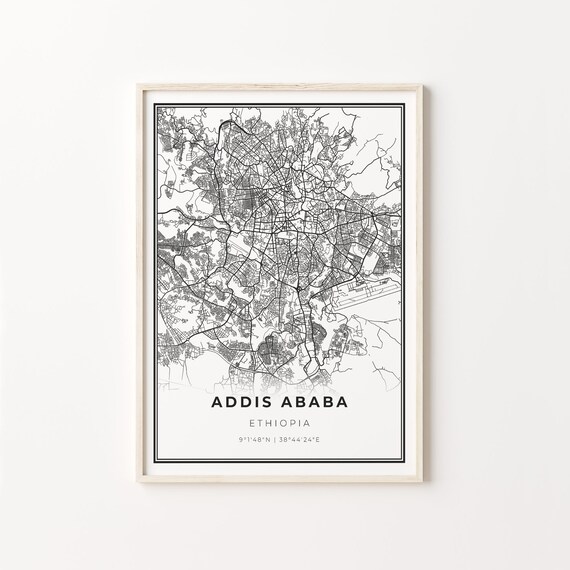 Addis Ababa Ethiopia City Map Black White Street Line Art Travel Poster